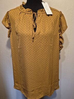 Haver & Blair London Polka Dot Blouse Cap Ruffle Sleeves Size 2XL New